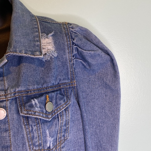 Denim Blvd Los Angeles Jean Jacket Women’s  Medium Distressed Cropped Boho - Picture 6 of 11